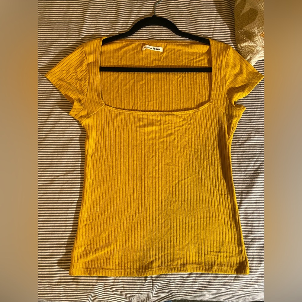 Reformation Yellow Ribbed Square Neck Top | Cap Sleeve | Size M